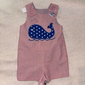 Reversible Red Striped Whale / tug boat Romper